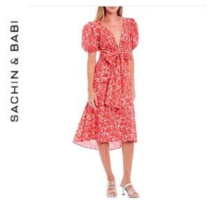 NWT Courtney Floral Puff Sleeve V-Neck Bow…